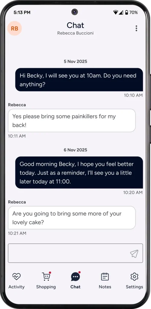Sentai chat feature screenshot
