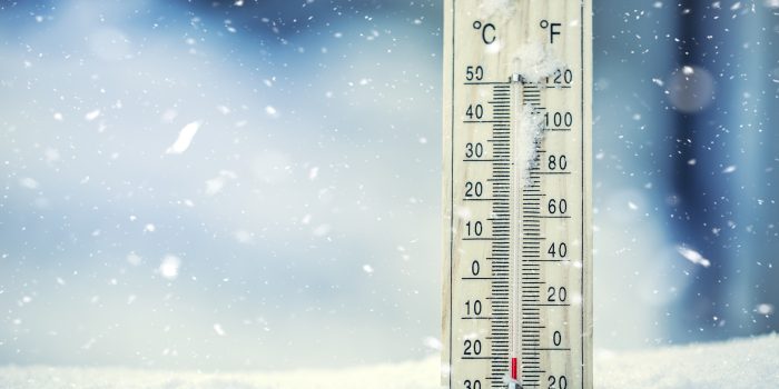 Close up of a thermometer in the snow