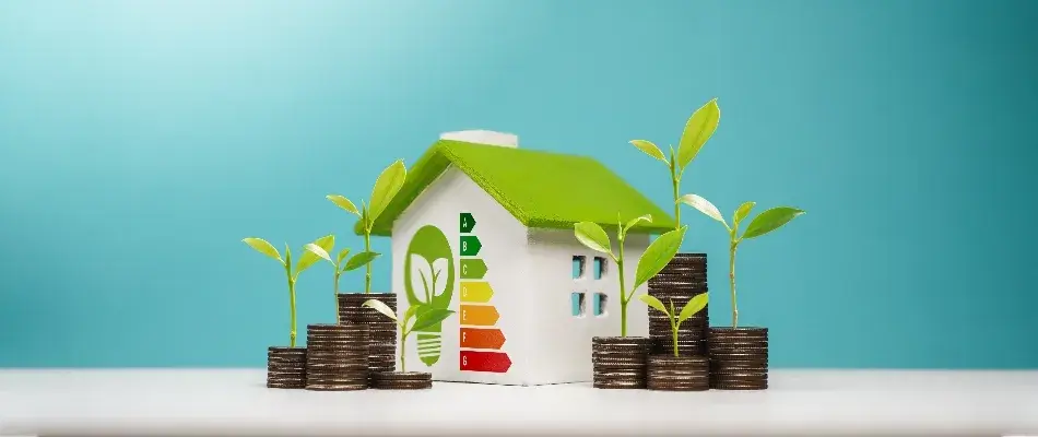 Energy efficent model home against blue background